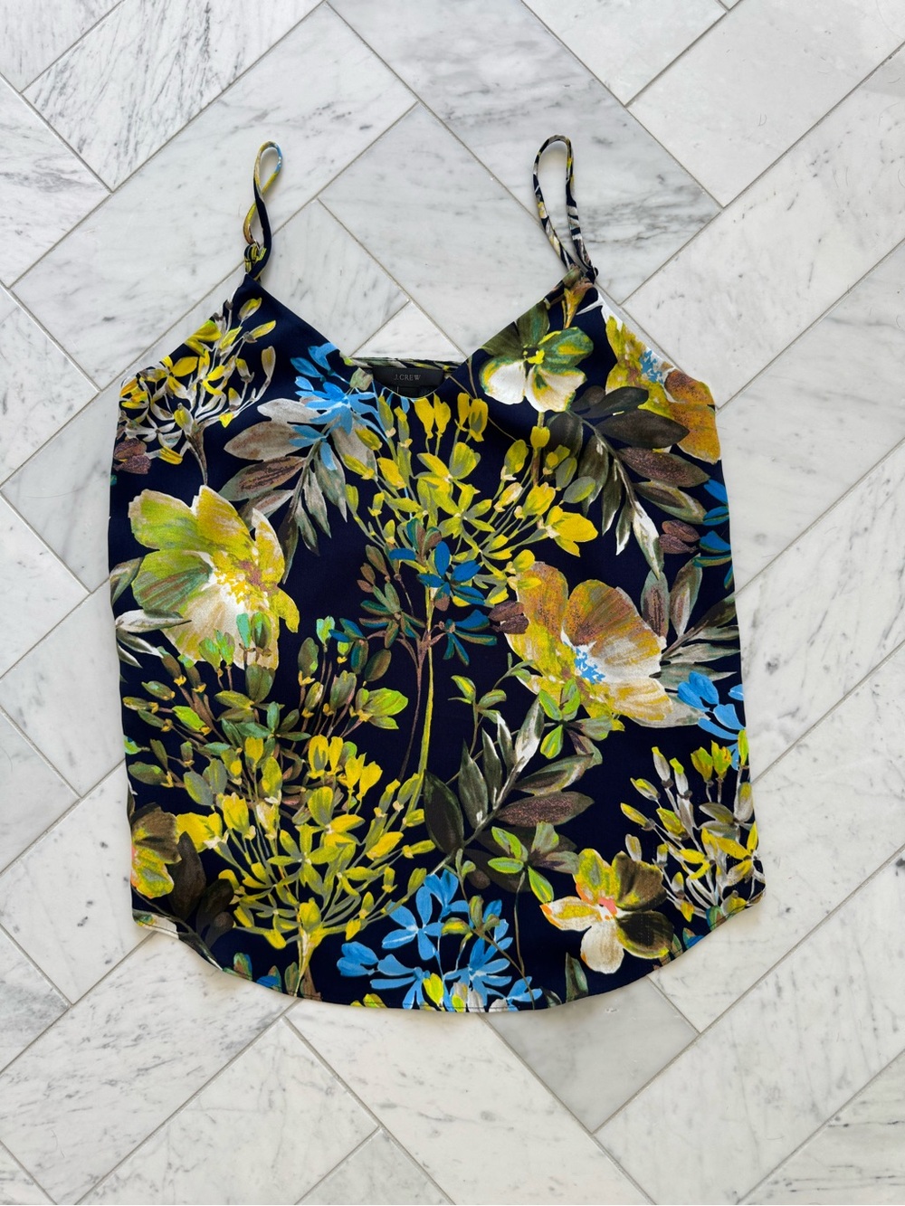 J. Crew Navy Floral Camisole with Yellow & Blue Print